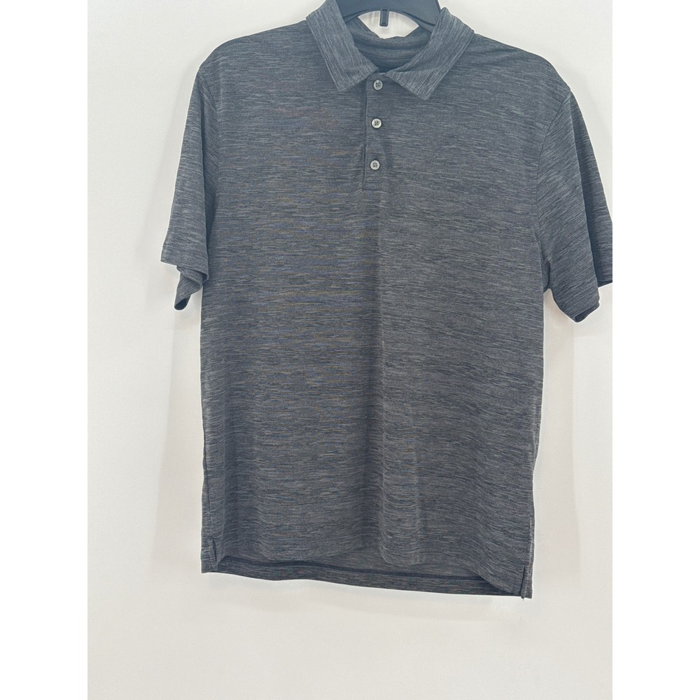 Perry Ellis‎ Mens Polo Shirt Medium Gray Space Dye Short Sleeve Polyester 1292